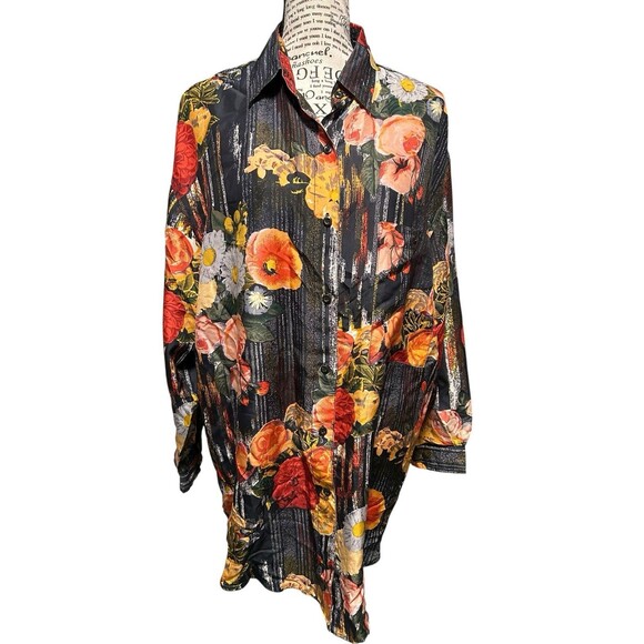 Jane Ashley 100% Silk Vintage Floral Long Sleeves Button Up Whimsical Fairy Sm - Picture 1 of 8